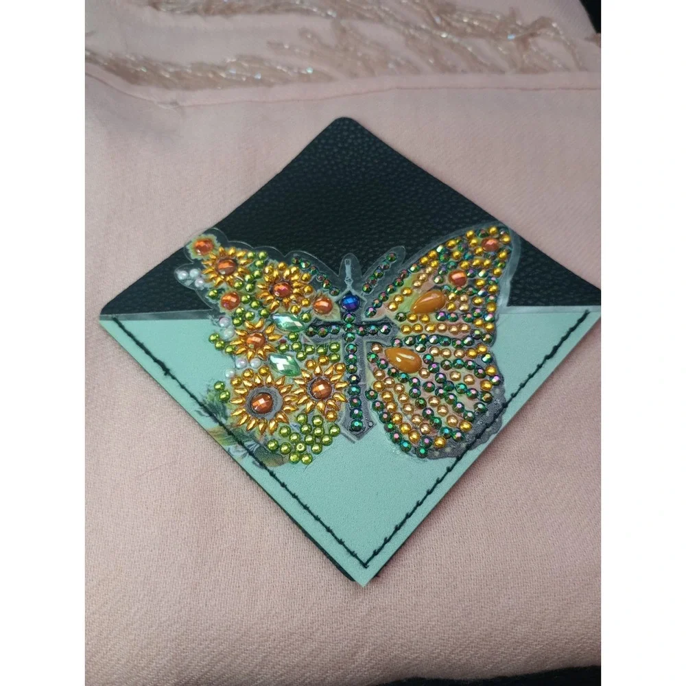 Handmade Diamond Art Butterfly Corner Bookmark Faux Leather Rhinestone 4